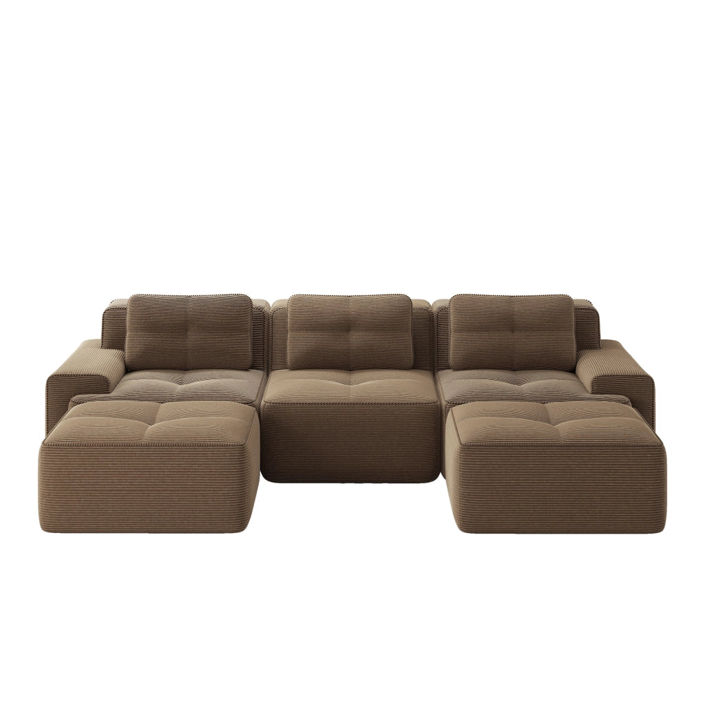 Divano modulare senza struttura con seduta profonda e design modulabile; in velluto a coste marrone
