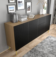 BIM FORNITURE mobile tv soggiorno RAVENNA cm 200x42x89H Nero opaco Rovere oro