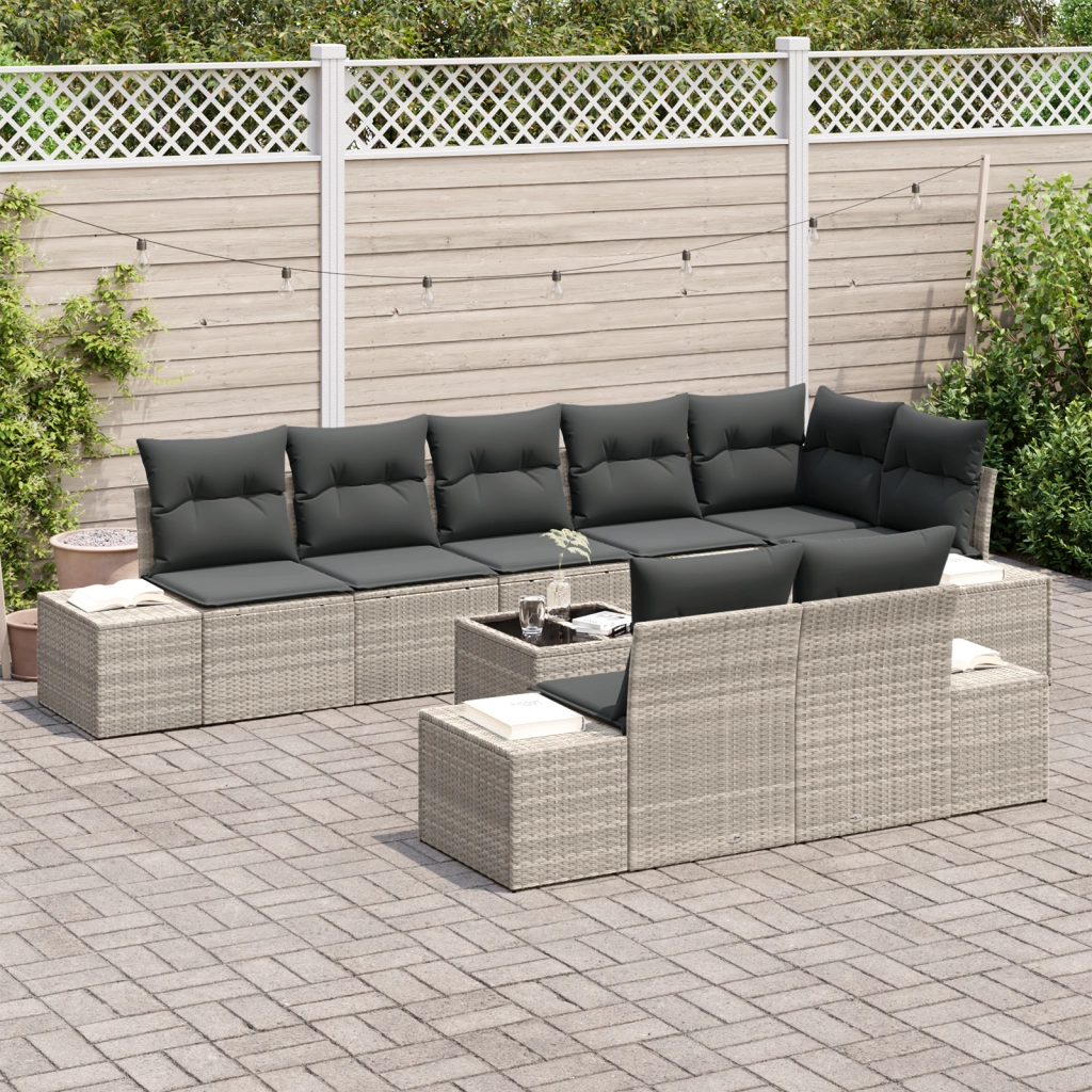 Set Divano da Giardino 9 Pezzi con Cuscini Grigio Polyrattan