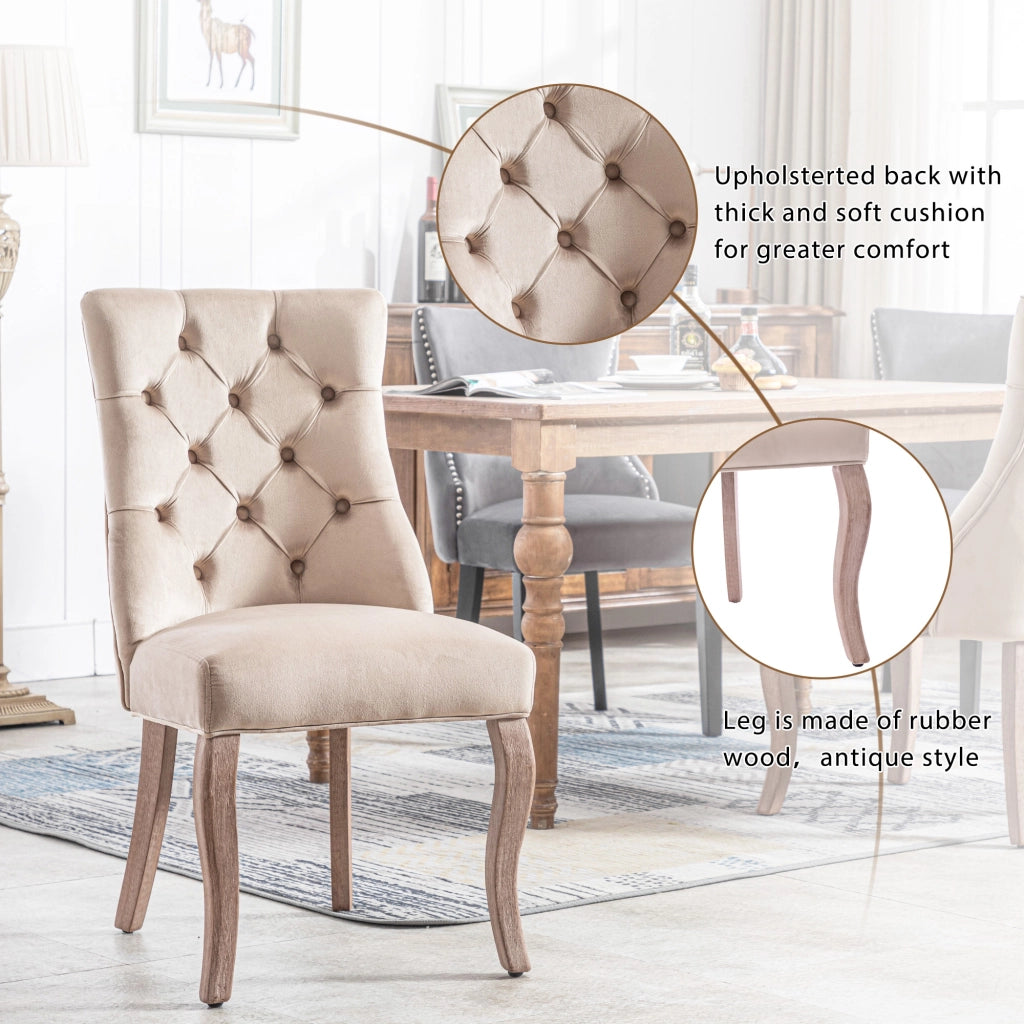 Set di 6 sedie da pranzo con schienale alto e capitonné in velluto beige