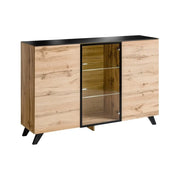 Buffet 3 porte TINO con LED – Rovere chiaro e nero – Stile scandinavo moderno