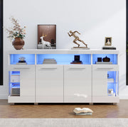 Sideboard moderno bianco 140x40x70 cm con luce a LED e vetro temperato