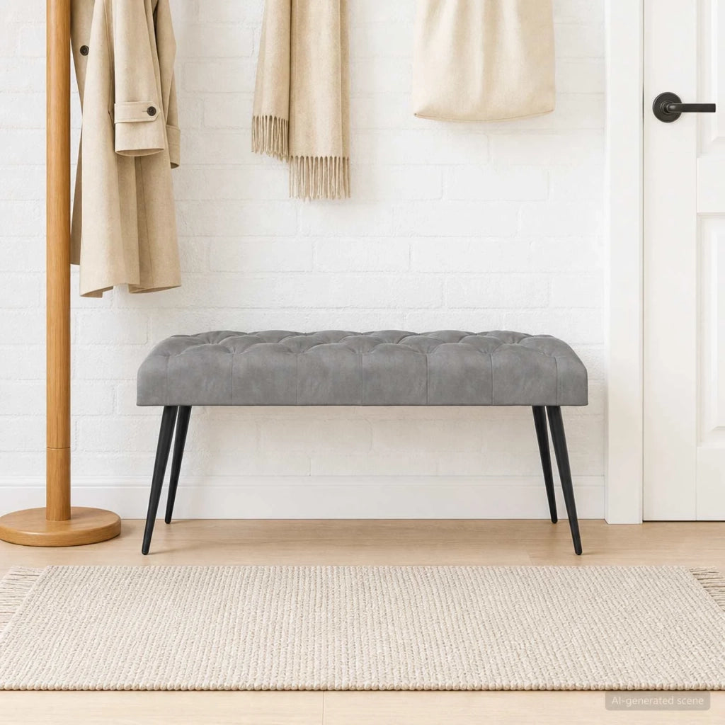 Panchina con bottoni imbottiti Grigio Chiaro 110 x 40 x 46 cm 42038571