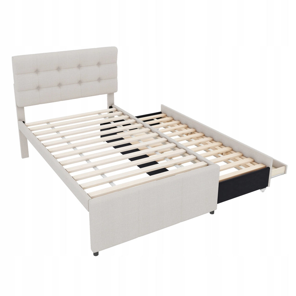 Letto imbottito 90x200 - Xylo - Con tre cassetti, estraibile, color beige