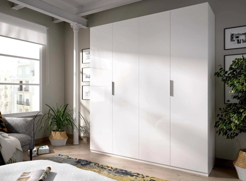 Guardaroba Iuventas, Mobile appendiabiti per camera da letto, Armadio a 4 ante battenti, 180x52h204 cm, Bianco