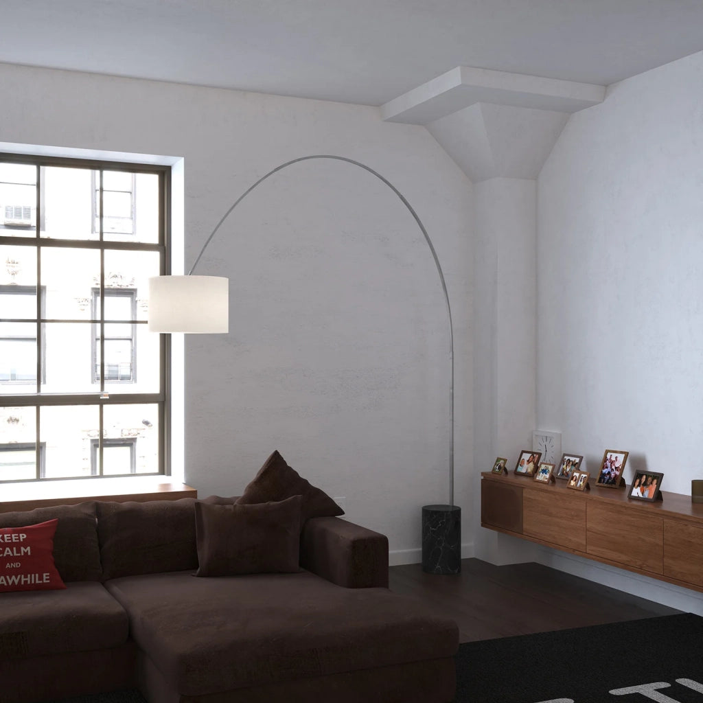 Piantana Contemporanea Turning Marmo Nero Cilindro Tessuto Bianco 1 Luce E27