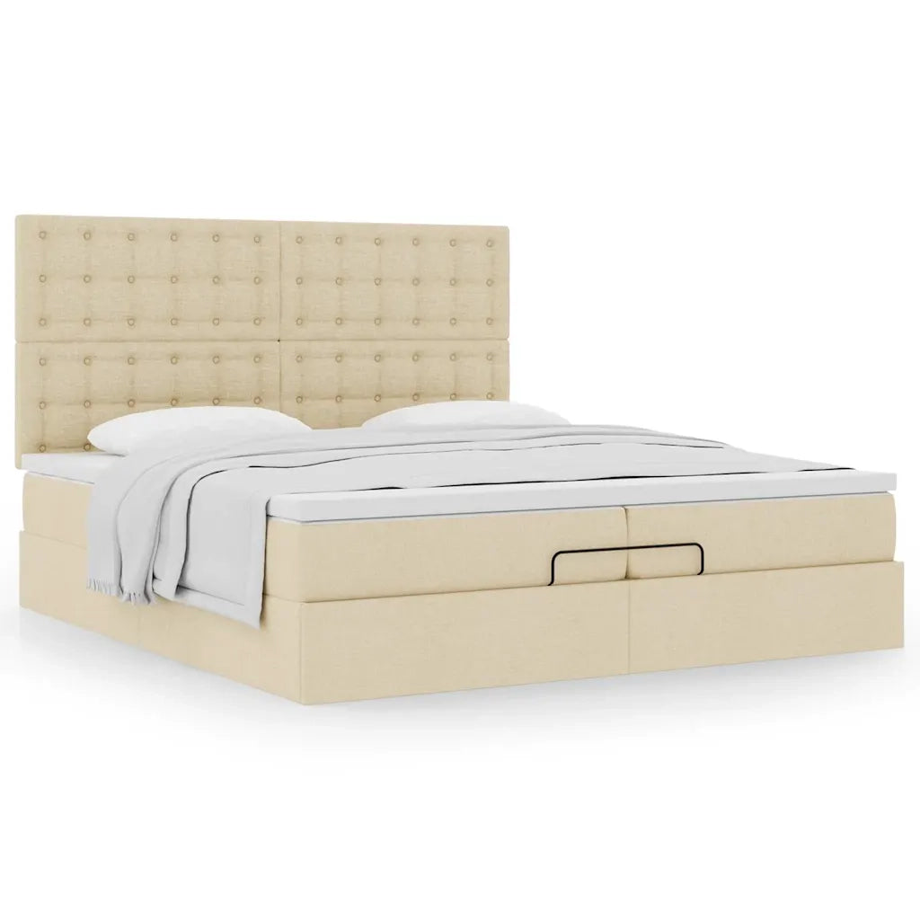Struttura Letto Pouf con Materassi Crema 200x200 cm in Tessuto 3313353