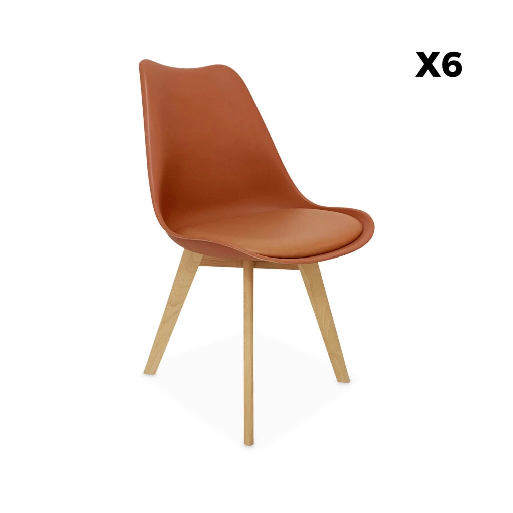 Set 6 sedie scandinave imbottite, gambe in legno per sala da pranzo,