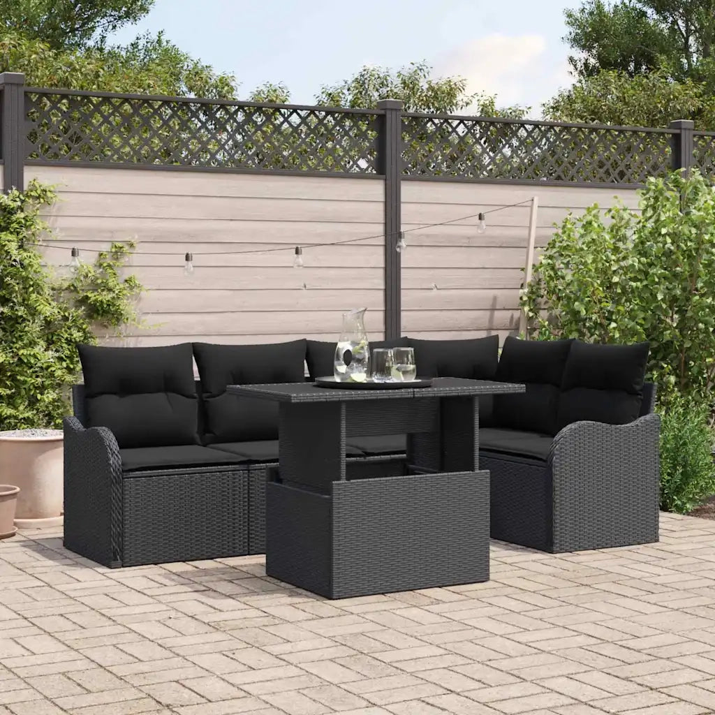 Set Divano da Giardino 6 pcs Nero Rattan in Polipropilene