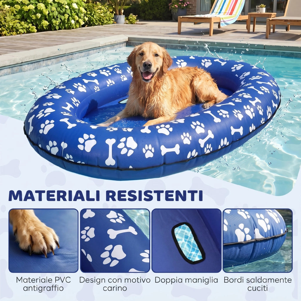 Galleggiante per Cani Gonfiabile 155x104x25 cm Pieghevole per Cani fino a 40 kg in PVC Blu
