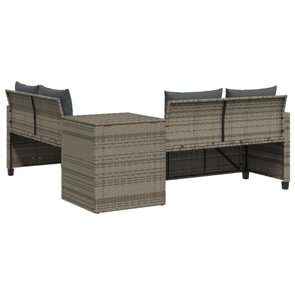 Divano da Giardino con Tavolo e Cuscini a L-Sofa da Giardino-Divano da esterno Grigio Polyrattan 348455