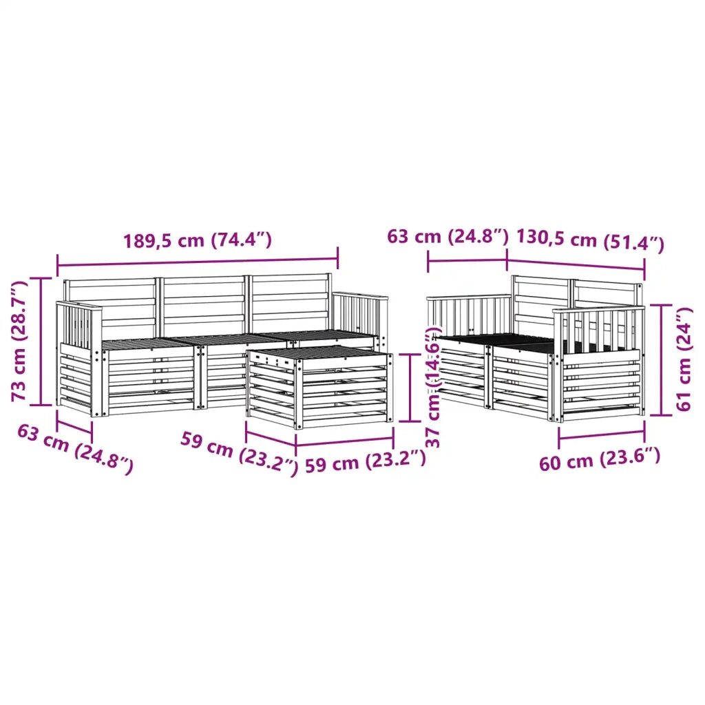 Set divani 6 pcs Naturale Legno di Acacia Massello 3374359