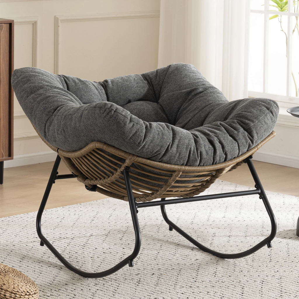 Poltrona a dondolo in chenille con struttura ergonomica e base stabile grigio