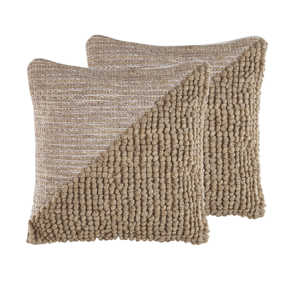 Set di 2 cuscini decorativi Lana e cotone beige 45 x 45 cm Fodera per cuscino a tinta unita con imbottitura in poliestere