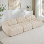 Divano modulare senza struttura con schiuma 32D e pouf in pile granulato beige bianco 288 × 104 × 79 cm