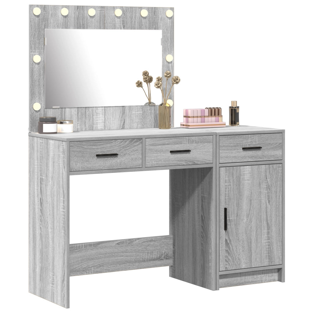Set da 2 Pezzi per Tavolo da Trucco con LED Grigio in Legno Ingegnerizzato
