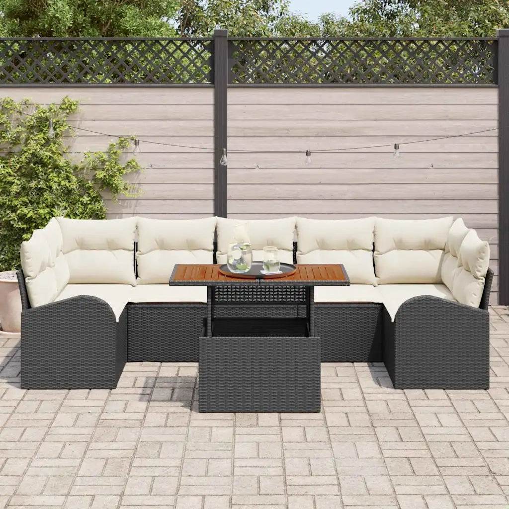 Set Divano da Giardino con cuscino 8 pcs Nero e crema 3349550