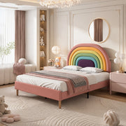 Letto imbottito 140x200 cm in velluto rosa con testiera regolabile e rete a doghe