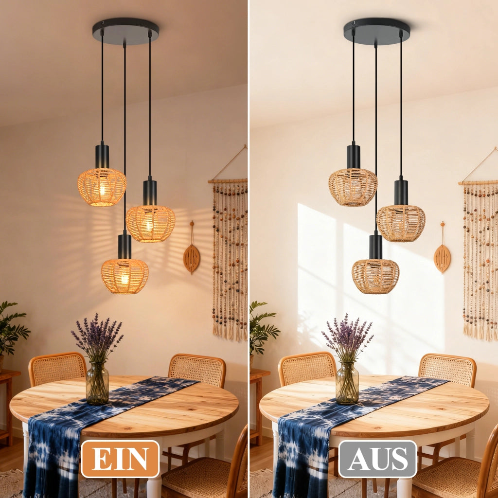 Lampada a sospensione ZMH vintage E27 a 3 luci nera (lampadine non incluse)