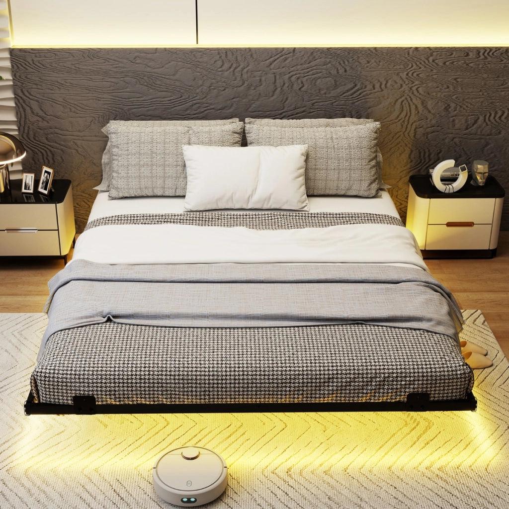Telaio letto piattaforma in metallo con fissaggio per materasso, Letto con luci led queen dimensione