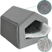 Casa per cani per interni, letto per cani, box per cani e gatti, piccoli, medi e grandi, 42 x 48 x 38 cm, materasso in cotone, grigio