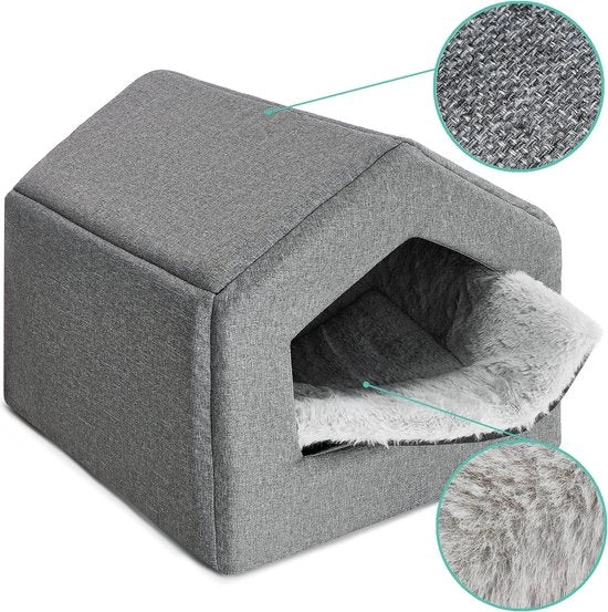 Casa per cani per interni, letto per cani, box per cani e gatti, piccoli, medi e grandi, 42 x 48 x 38 cm, materasso in cotone, grigio