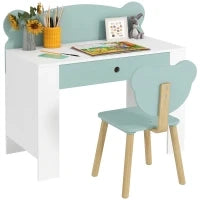 Set Scrivania per Bambini con Cassetto e Sedia con Schienale a Orsetto, Età 3-8 Anni, Verde