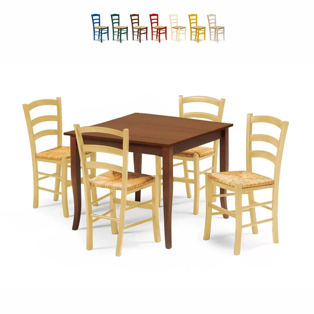 Set tavolo legno 80x80 + 4 sedie legno shabby naturale - Mobili 2G