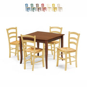 Set tavolo legno 80x80 + 4 sedie legno shabby naturale - Mobili 2G
