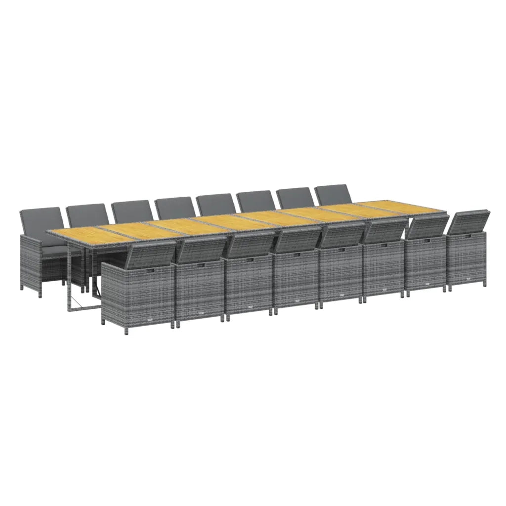 Set da Pranzo da Giardino 17pz con Cuscini Grigio in Polyrattan 3095686
