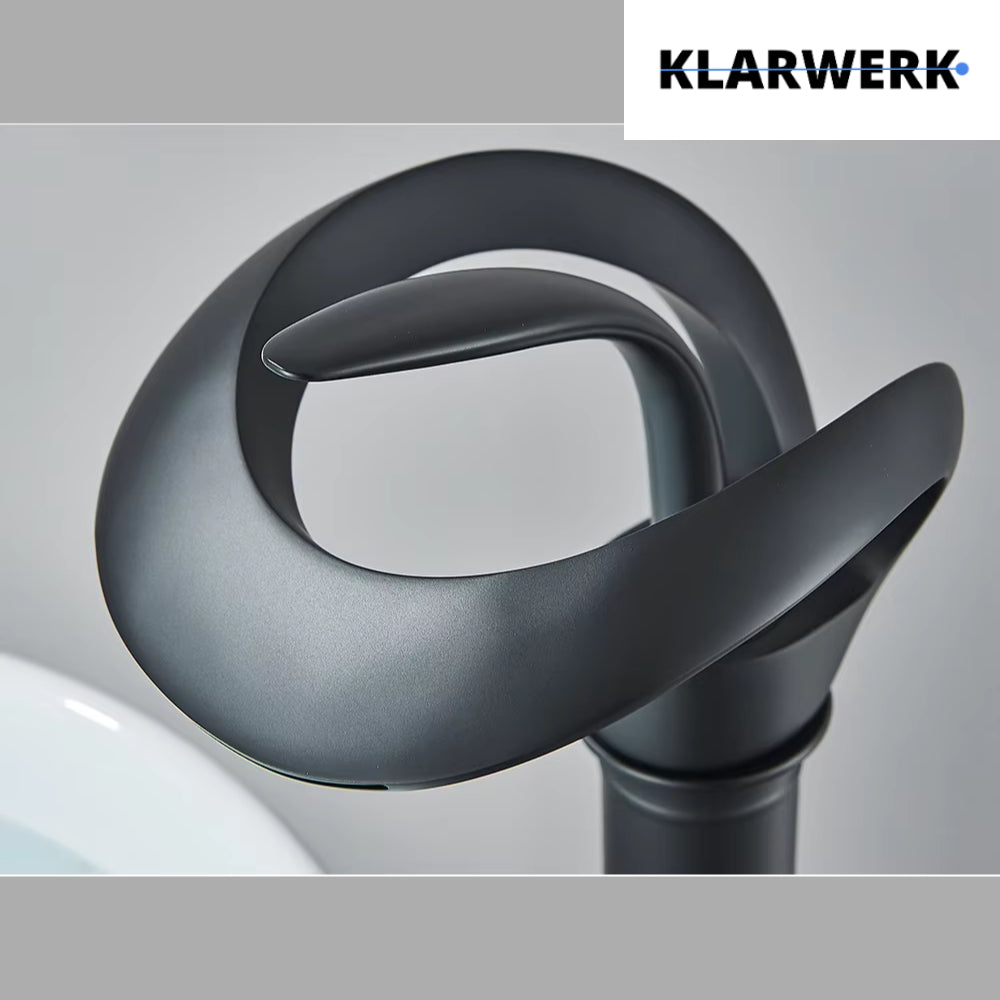 NAVIS | Rubinetto da bagno a cascata di design alto nero | Elegante  in acciaio inox premium per lavelli alti, miscelatore con 2 attacchi