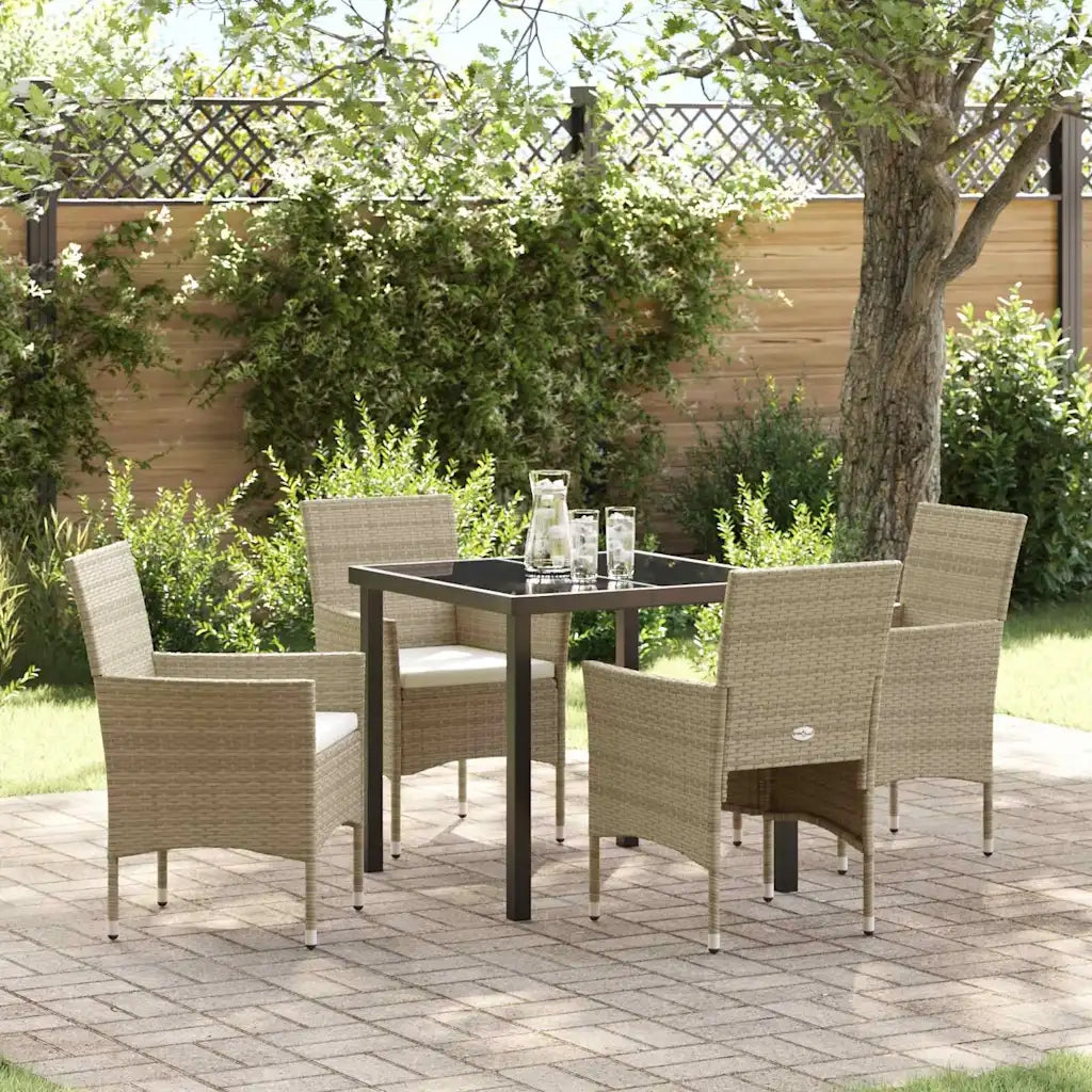 Set da Pranzo per Giardino con cuscino 5 pcs Beige polyrattan