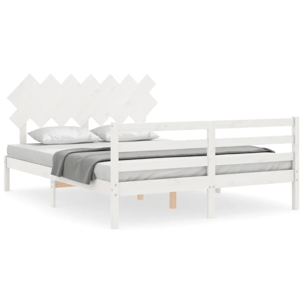 Giroletto con Testiera-Struttura Letto con testiera Bianco 140x190 cm in Legno Massello 587383
