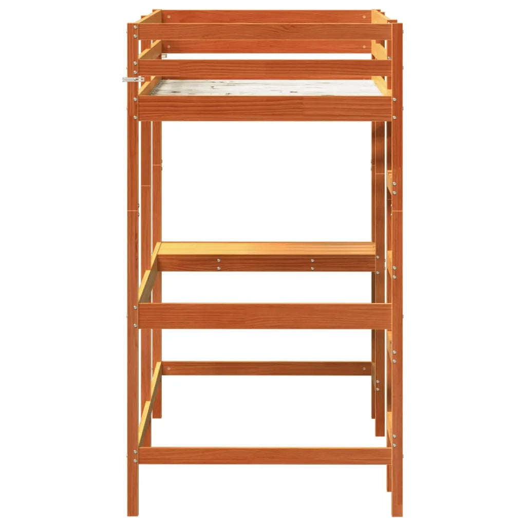 Letto singolo | Letto per adulti | Letto Soppalco con Scrivania Marrone Cera 90x200 cm Legno Pino