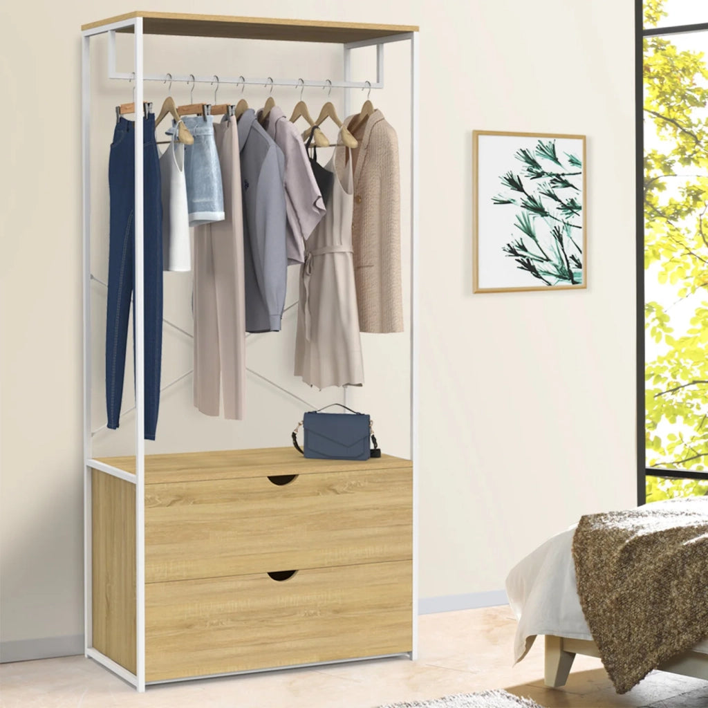 IDMarket - Armadio a 2 cassetti L. 80 cm DETROIT design industriale legno e metallo bianco