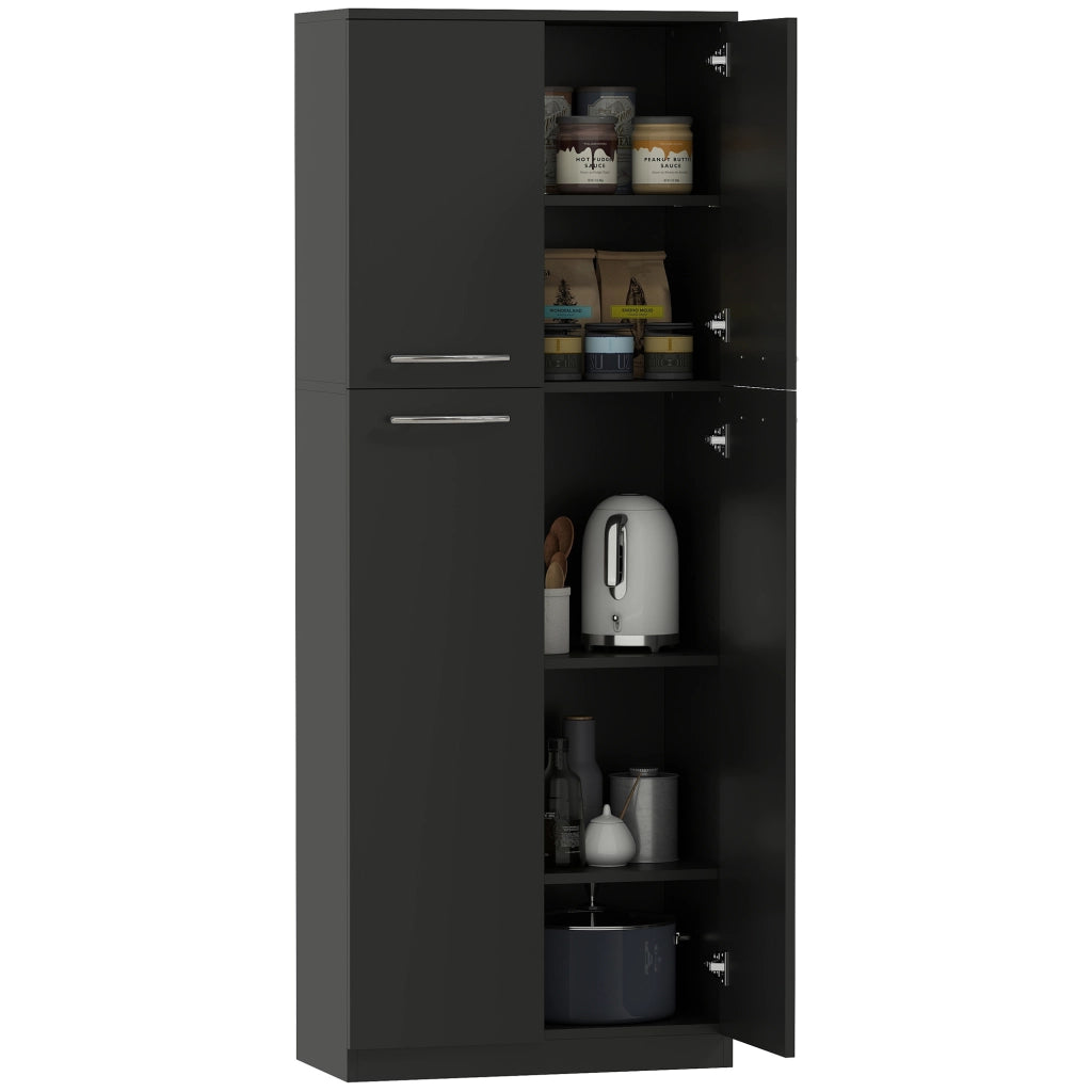Mobile Contenitore Minimal con 2 Armadietti e Mensole Regolabili, in Legno Nero, 59x31x155 cm