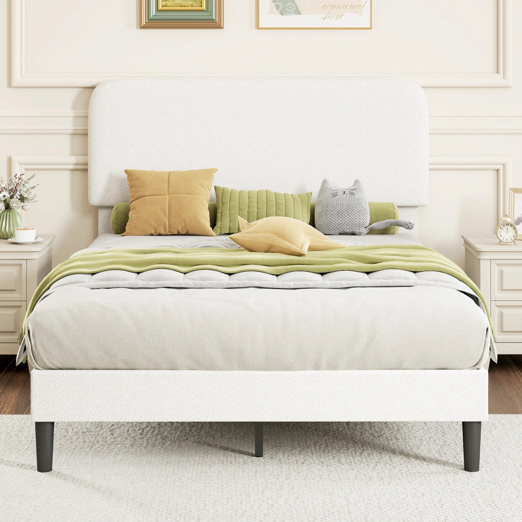 Letto Matrimoniale Imbottito con Testiera Regolabile in Altezza e Doghe di Legno ¨C Zephmum ¨C Bianco