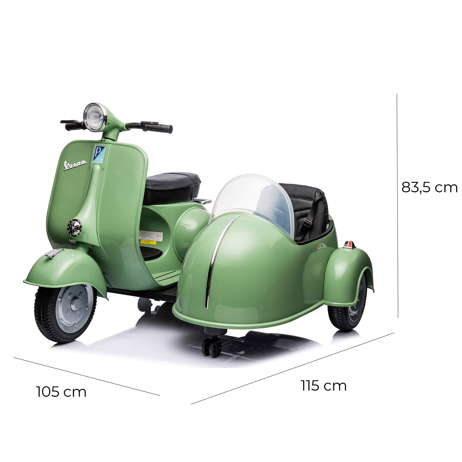 Moto Elettrica per Bambini Licenza Piaggio Vespa Sidecar 12V Verde