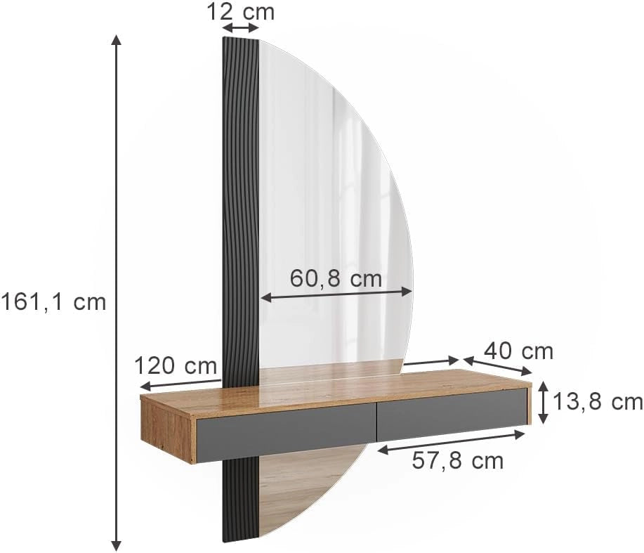 Tavolo da toeletta Melisa, Grigio, 120 cm con 2 cassetti, Altezza regolabile, perfetta per adattarsi alle esigenze individuali