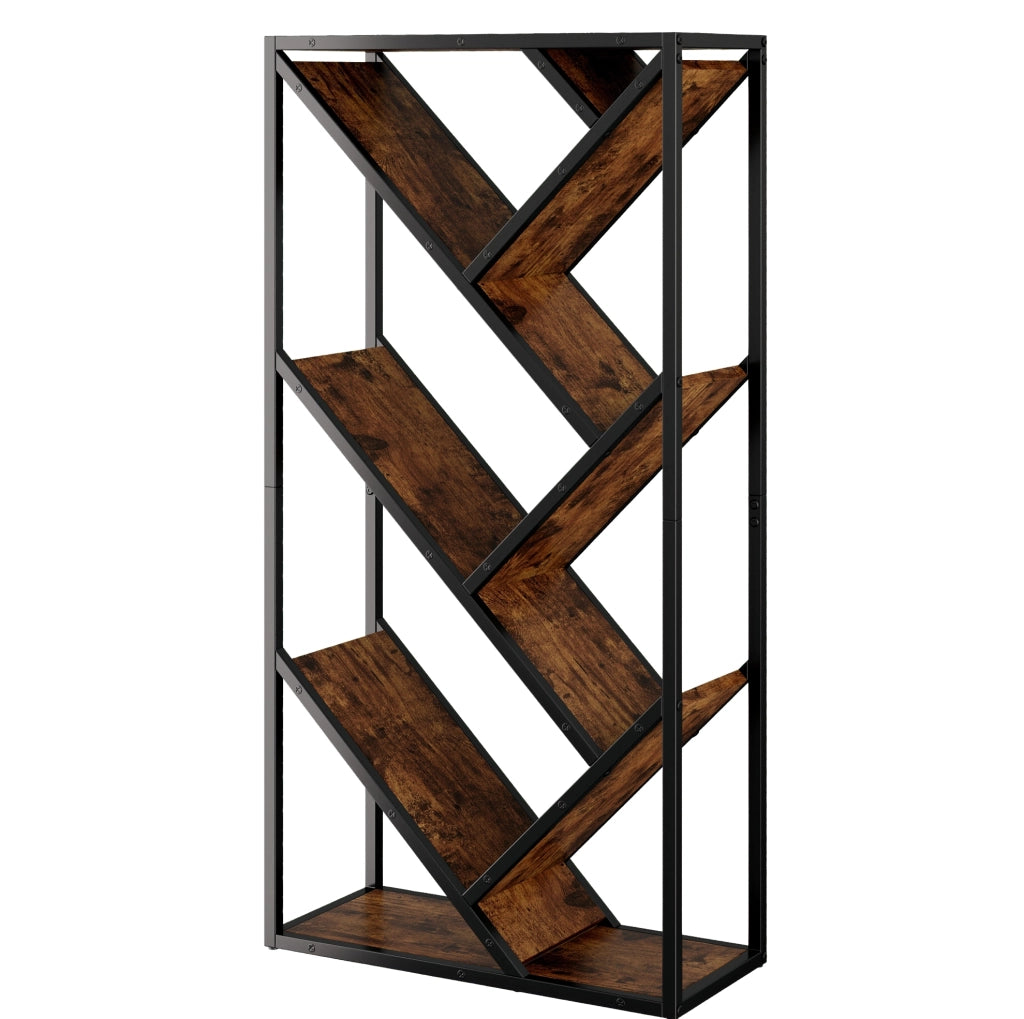 Libreria ad albero 80×35×160 cm, 8 ripiani, MDF e metallo