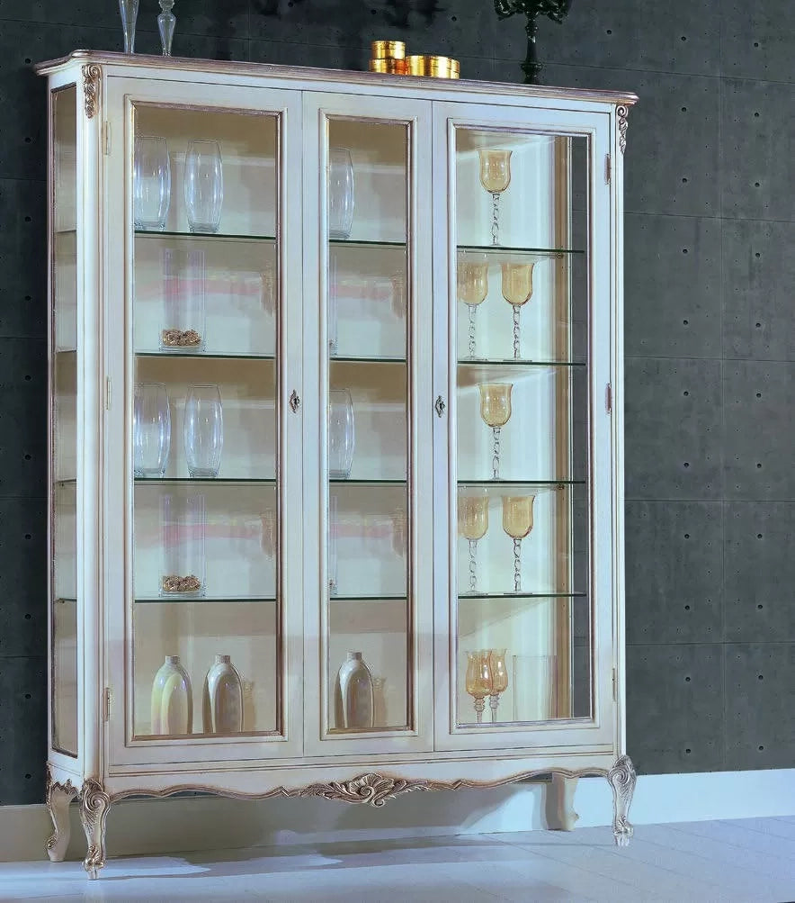 Vetrina 2 porte classica legno shabby bianco argento 164x51x215 - Mobili 2G