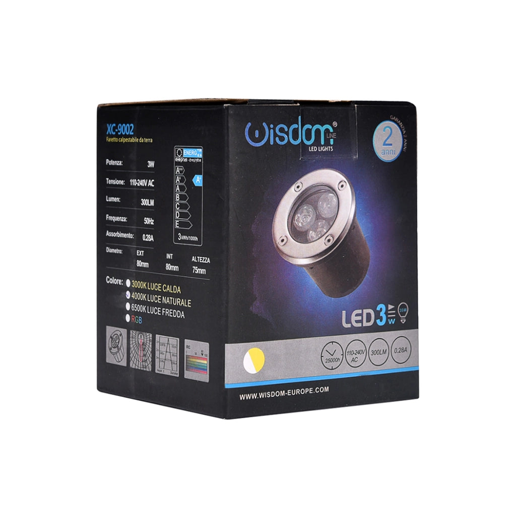 FARETTO LED SEGNAPASSO CALPESTABILE 3W LUCE NATURALE 4000K - IP65 IN ACCIAIO E VETRO TEMPERATO IDEALE PER VIALETTI GIARDINI E INGRESSI