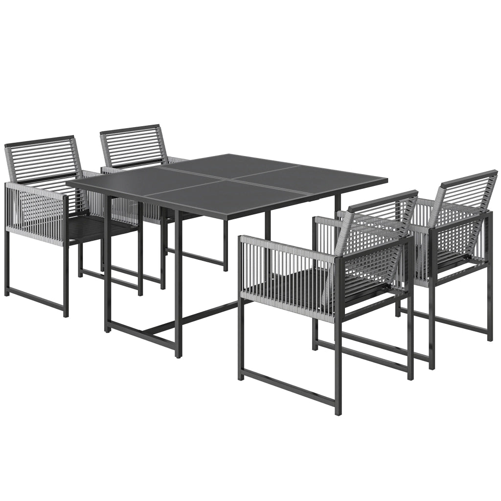Set Giardino 5 Pezzi con Tavolo Vetro e 4 Sedie Pieghevoli ¨C zephmum ¨C Grigio