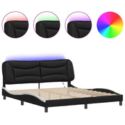 Letto matrimoniale | Letto per adulti | Giroletto con LED senza Materasso Hvar Nero e Bianco 180x200 cm