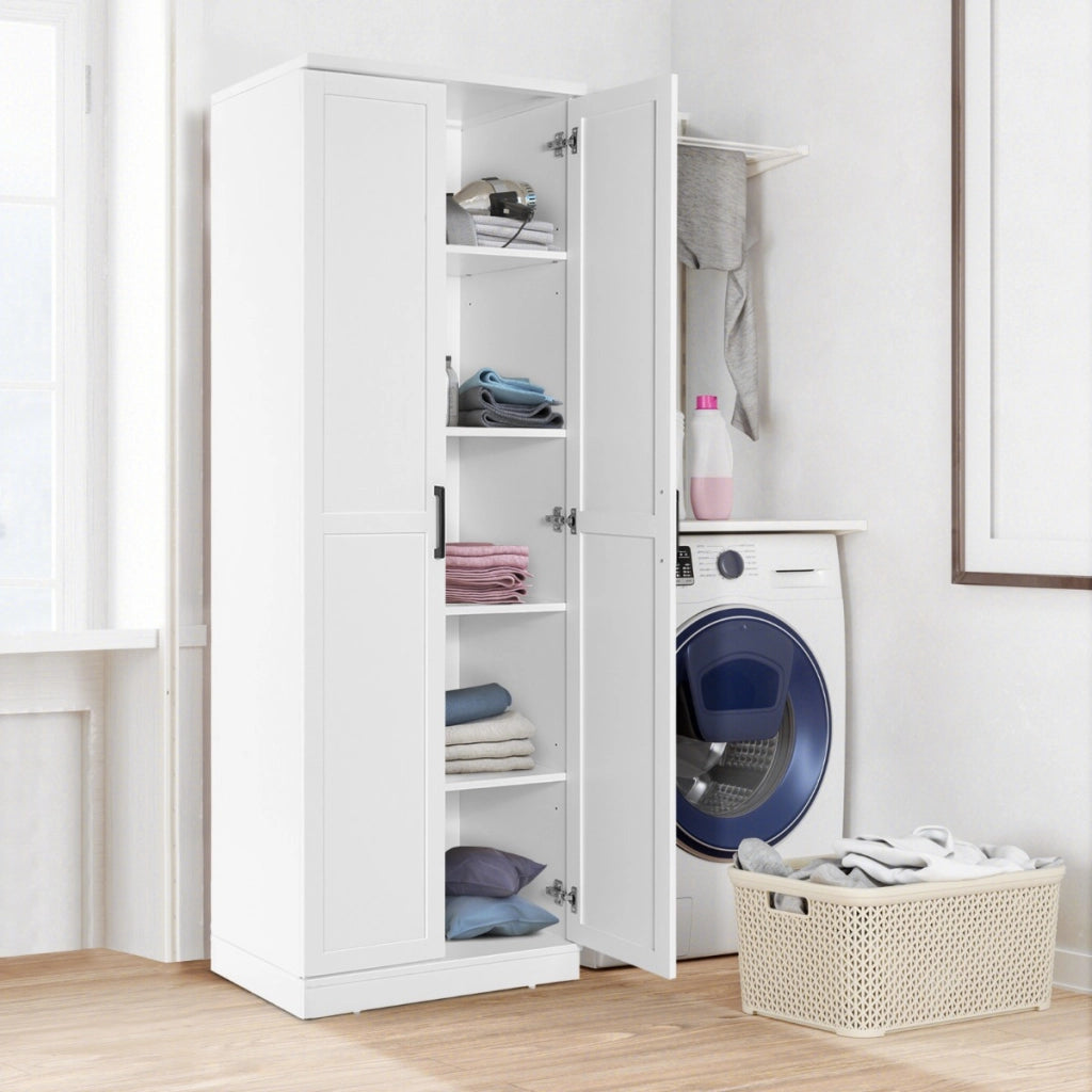 Mobile dispensa alto con 2 ante e ripiani regolabili-Mobile multiuso per cucina lavanderia 59x43,5x178cm Bianco