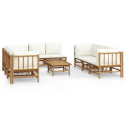 Set di mobili da giardino per esterni 9 pezzi con cuscini bambù bianco crema 02_0017904