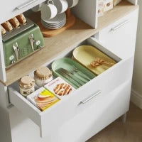 Credenza Cucina Alta con Armadietti e ripiani aperti, Armadio con scomparti e portabottiglie, dispensa con 5 ante, MDF, Bianco| Aosom Italy