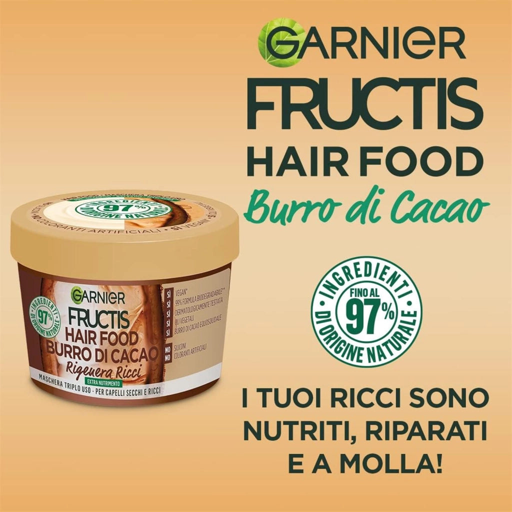GARNIER FRUCTIS HAIR FOOD BURRO DI CACAO RIGENERANTE MASCHERA PER CAPELLI SECCHI E RICCI SENZA SILICONI 390 ML