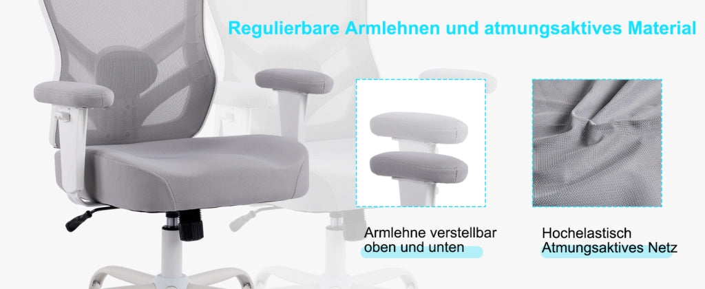 Sedia da ufficio ergonomica con supporto lombare regolabile braccioli 2D regolabili in pelle grigia 61 × 28 × 58 cm