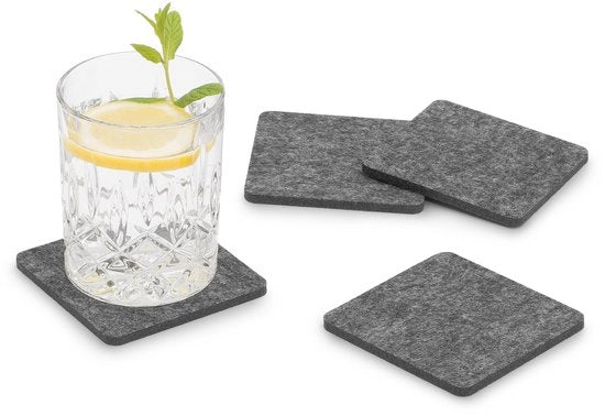 Pak di sottofili di velluto quadrato da 8 (colore selezionabile) grigio scuro - sottofili di velluto per tavolo e bar come sottopiede per vetro e bicchieri rettangolari o quadrati